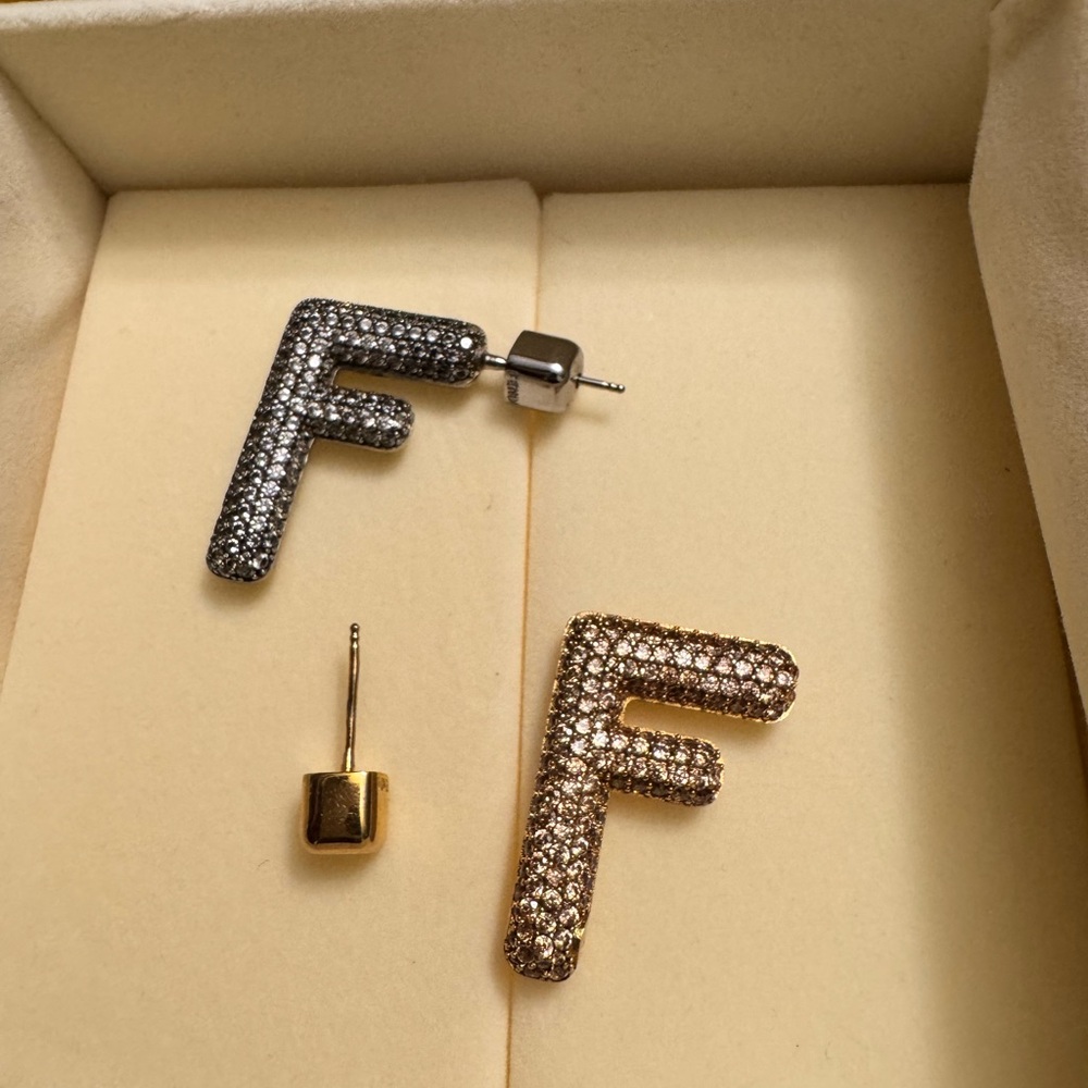 Fendi Crystal FF Logo Stud Earrings - Gold & Silver Mix